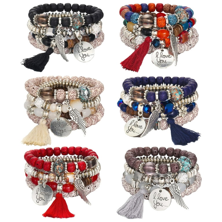 Whoiy Charm Bracelet Beads, Trendy Bracelets Beaded Color Adjustable Round  Smooth Natural Stone Beads Fashion Bead Bracelet