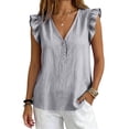 thumbnail image 2 of Only Moment Tanktops for Women V Neck Womens Sleeveless Scoop Neck Tank Top with Ruffled Cuffs 60%Cotton，40%Linen Dressy Ribbed Tank Tops Business Casual Work Light Ashy,XL, 2 of 6