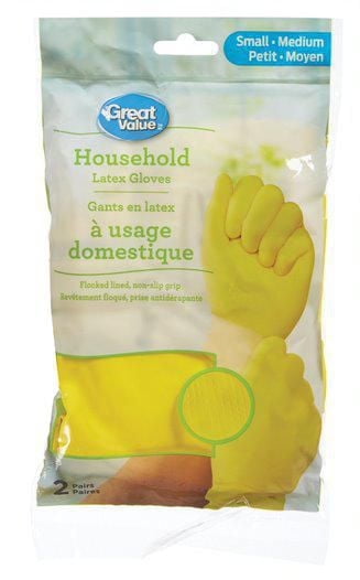 Household Latex Gloves, 2 Pairs, Small/Medium