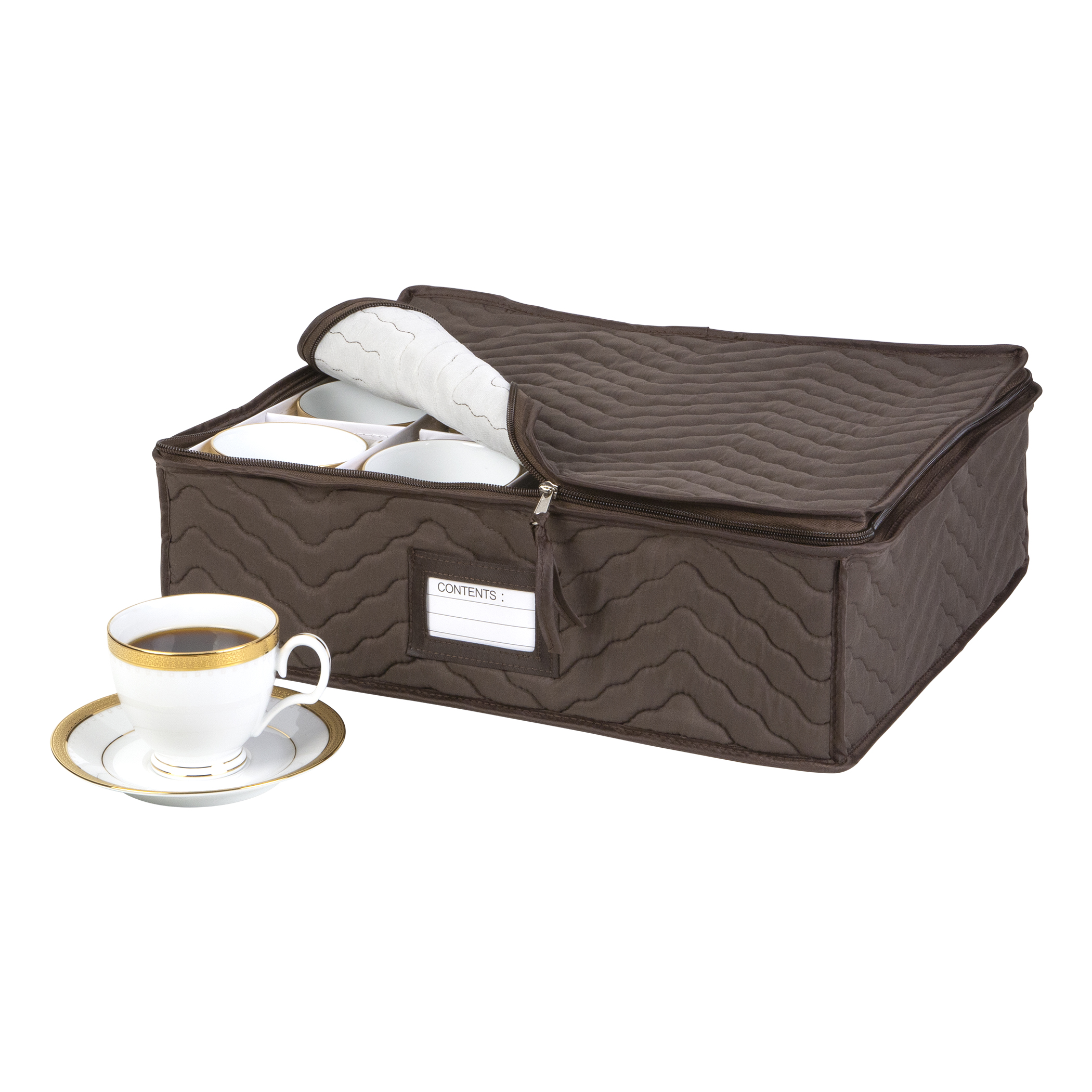Quilted China Cup Storage in Brown
