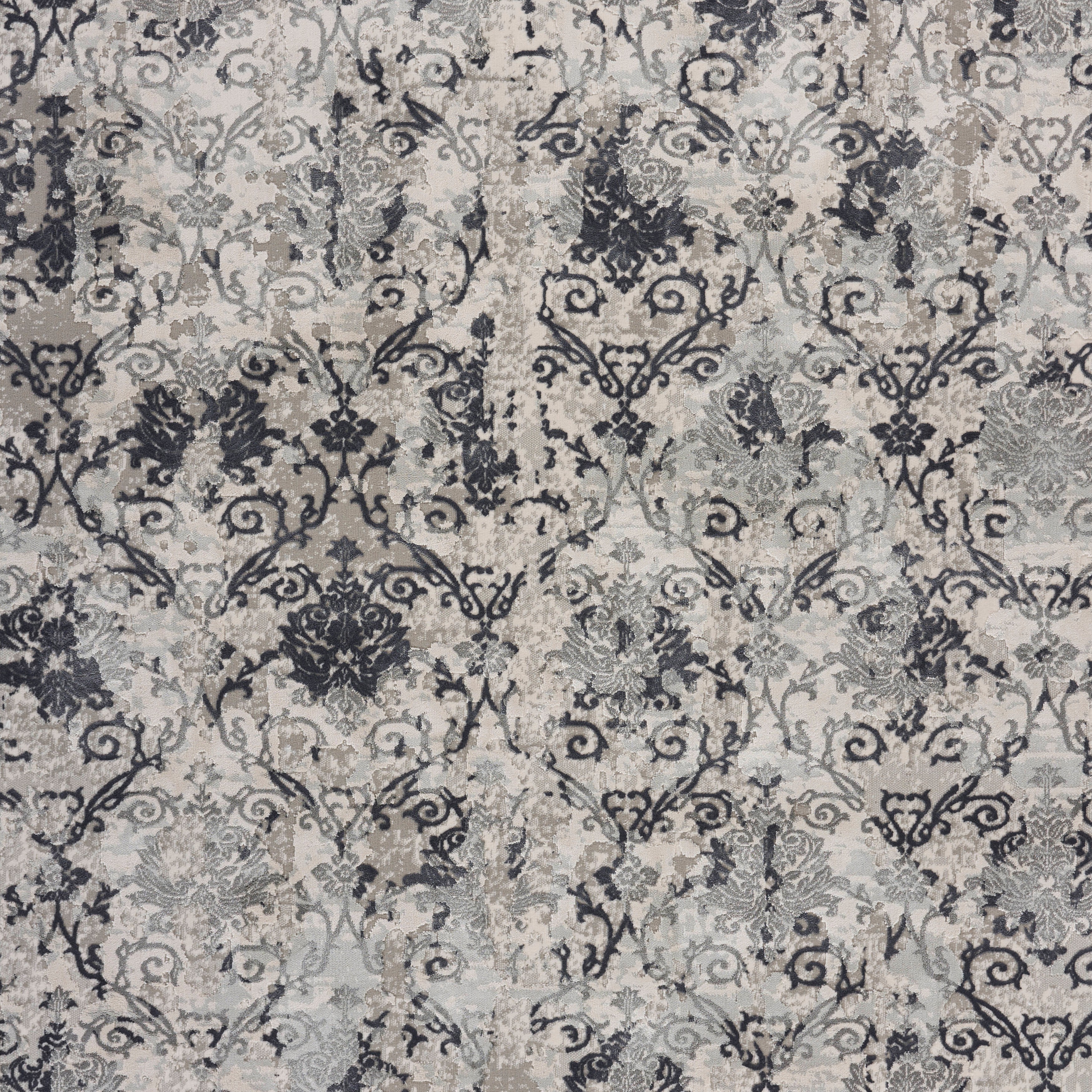 LR Home Neutral Distressed Damask Accent Rug, Cream / Gray, 1'10" x 3'