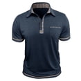 thumbnail image 5 of Afuyipoi Men’s Button-Front Short-Sleeve Polo Shirt with Pocket, Casual Turn-Down Collar Top Navy Size L, 5 of 8