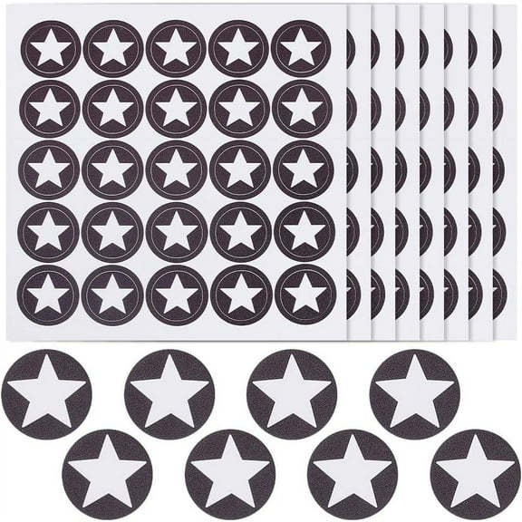 625pcs Football Helmet Stickers 1.1 Inch Star Stickers Self Adhesive Helmet Stickers Round Star Stickers Black White Waterproof Star Helmet Decal DIY for Youth Football Baseball Hockey Trophy