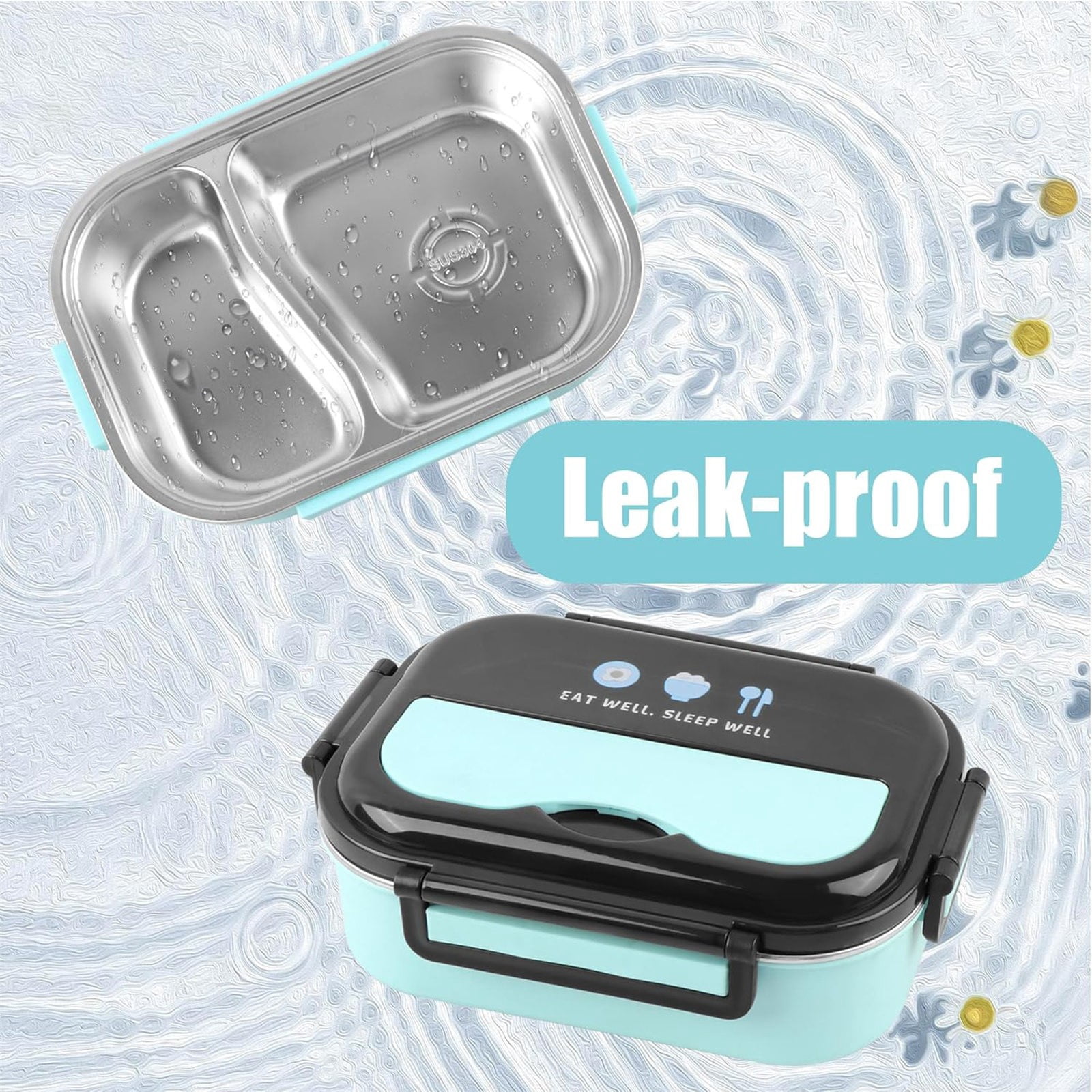 WMGHA Stainless Steel Leakproof 2-Compartment Bento Lunch Box/Portion Control Food Container with Chopsticks Spoon, BPA Free,Insulated Partitioned Bento Box for Adults,Men,Women,1000ml/34oz