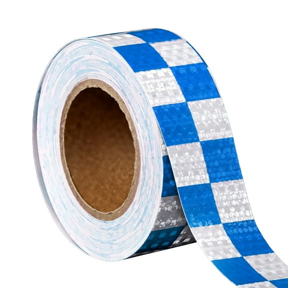 Blue and White Reflective Tape, Marking Tape for Cars, Checkered Reflective Safety Decal, PVC Material, 2" x 82 ft Roll, High Visibility for Vehicles and Safety Applications
