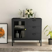 Romacci Sideboard Anthracite 29.5"x13.8"x27.6" Steel and Tempered Glass