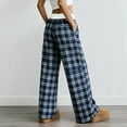 thumbnail image 4 of larppty Women's Plaid Wide-Leg Baggy Pants - Elastic Waist, with Pockets | Pajama & Loungewear（Blue，L）, 4 of 9
