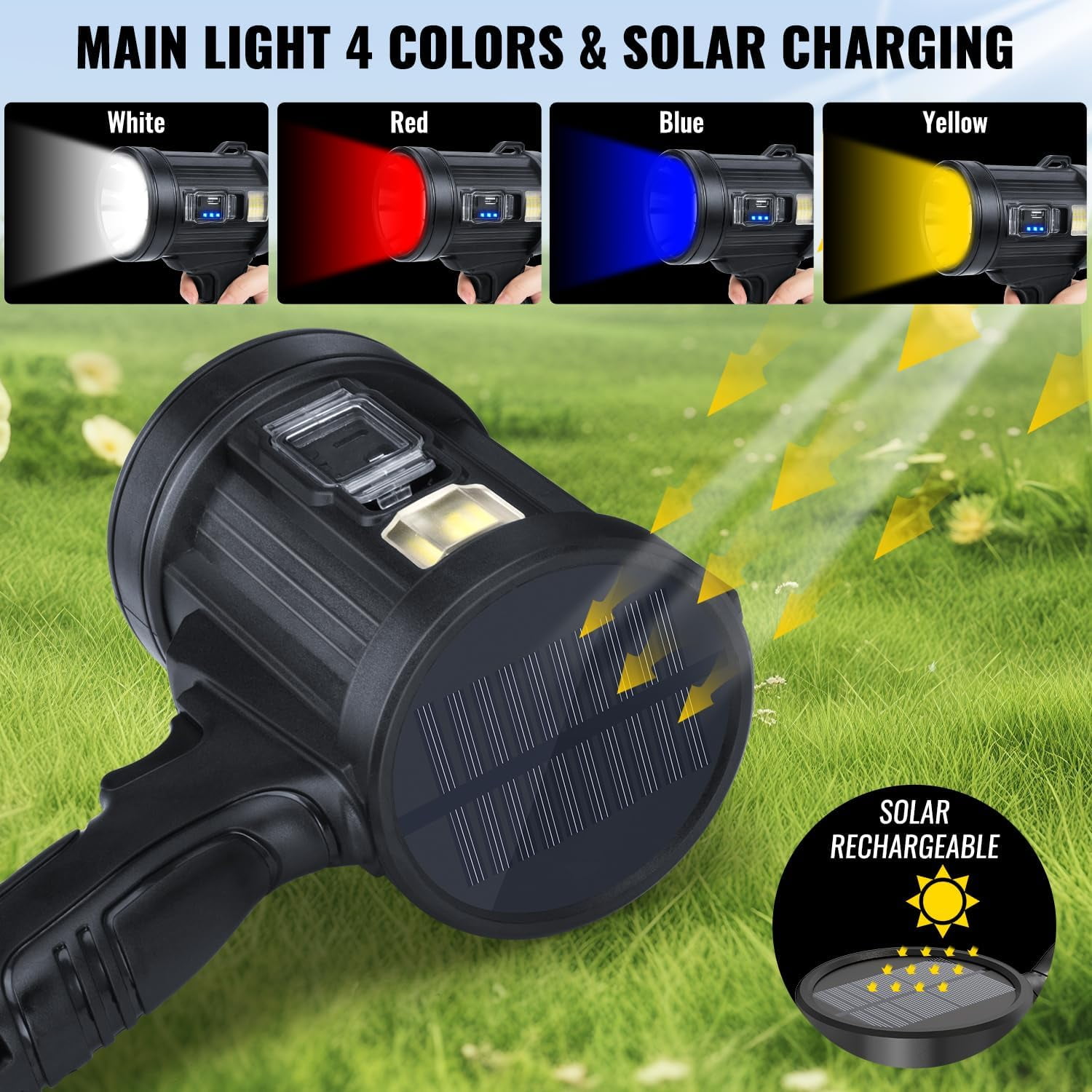 Rechargeable Spotlight Flashlight, 99,000 Lumens Spot Light Handheld Spot Lights, LED Spotlights with COB Light,Super Bright Hand Held Spotlight for Boat