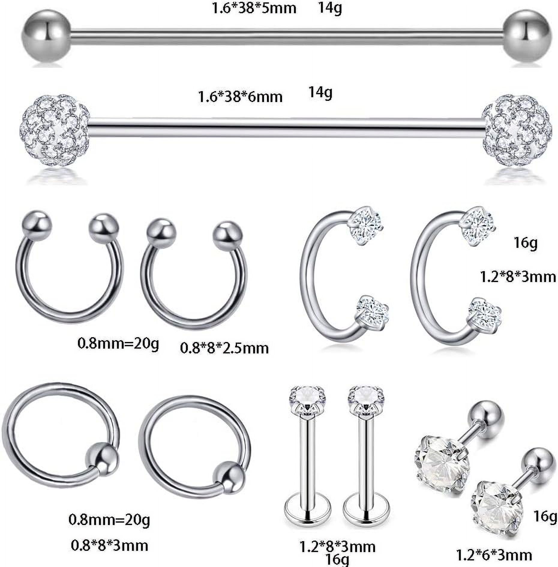 6 Pcs 316L Surgical Steel Industrial Barbells - 14G Cartilage Piercing Set