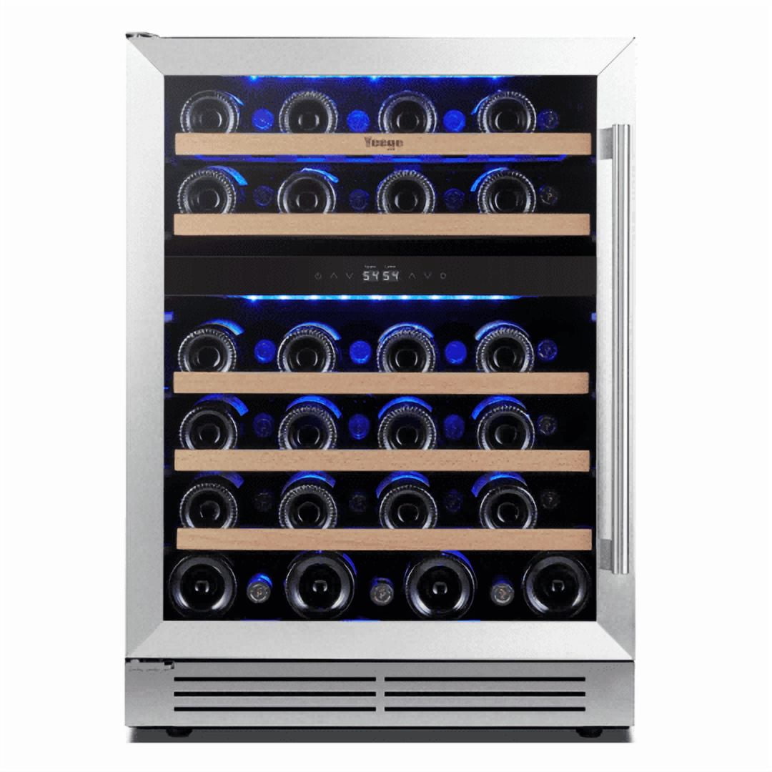 Yeego 24 Inch Dual Zone Wine Cooler Refrigerator, 52 Bottles Built-In or Freestanding Wine Fridge for Home Kitchen(Left Door Hinge)