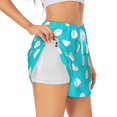 thumbnail image 1 of Balery Aqua And White Polka Dot Pantalones cortos deportivos para mujer con forro y dos bolsillos, elásticos, para entrenamiento, gimnasio, yoga-Medium, 1 of 7