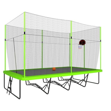10x17 Ft Rectangle Trampoline with Enclosure Net, Outdoor Rectangular Trampoline with Basketball Board, Hoop, Gymnastics Trampoline Superior Bounce with Ladder