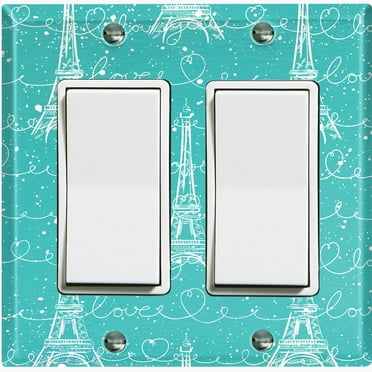 Metal Light Switch Plate Cover Romantic Paris Eiffel Tower Letter Teal PRS005