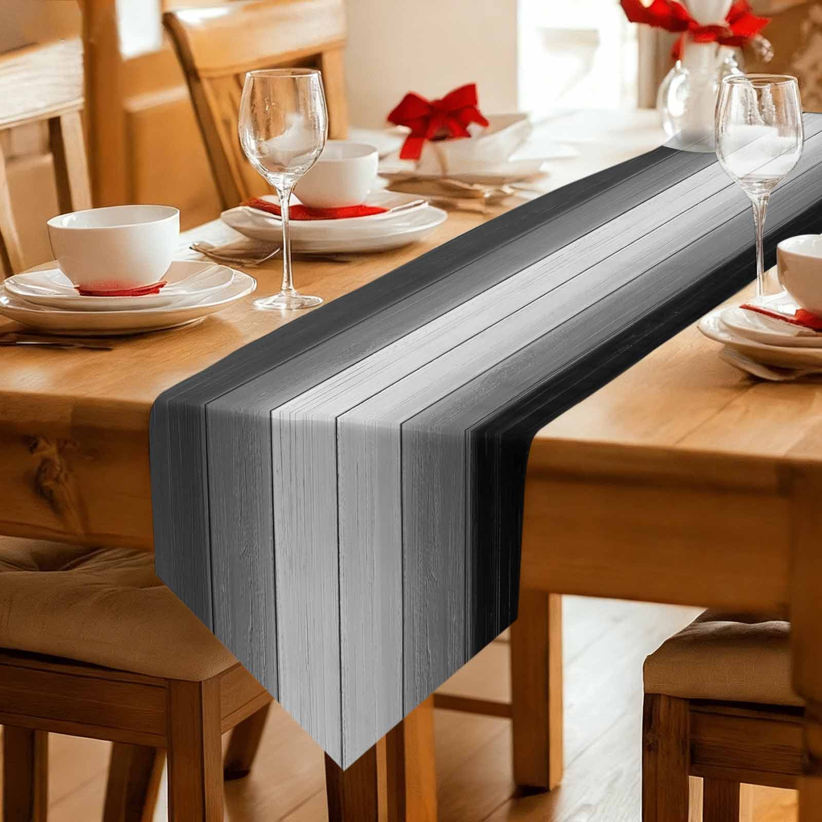 Black Gray Ombre Table Runner Linen Burlap Table Runner 120 Inches Long Vintage Country Wooden Dresser Scarves for Kitchen Island Coffee Dining Room Party Wedding Banquet Holiday Decoration 13"x120"
