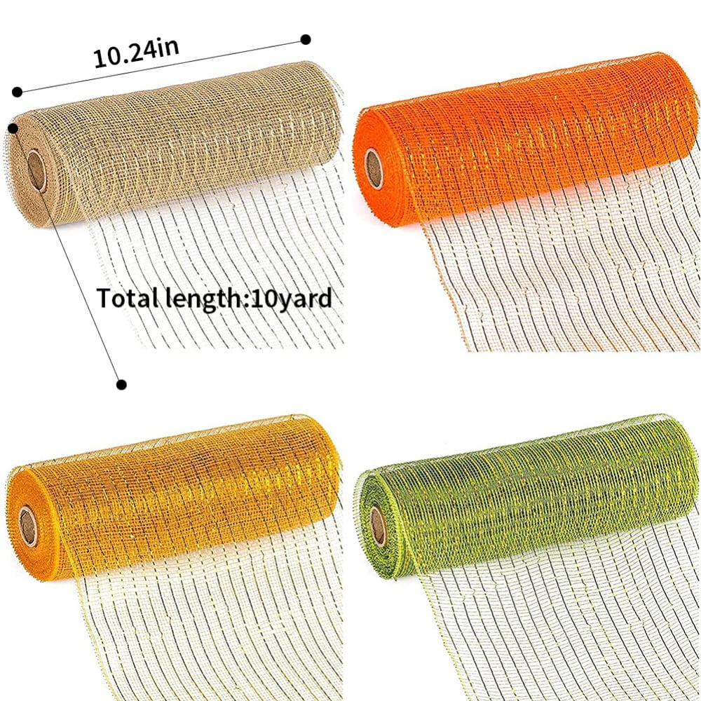 4-Pack Deco Poly Mesh Ribbon, 10 in x 30 ft Multi-Colored Mesh Rolls for Wreaths, Metallic Foil for Garland Crafting, Gift Baskets, and Easter Halloween Decorating