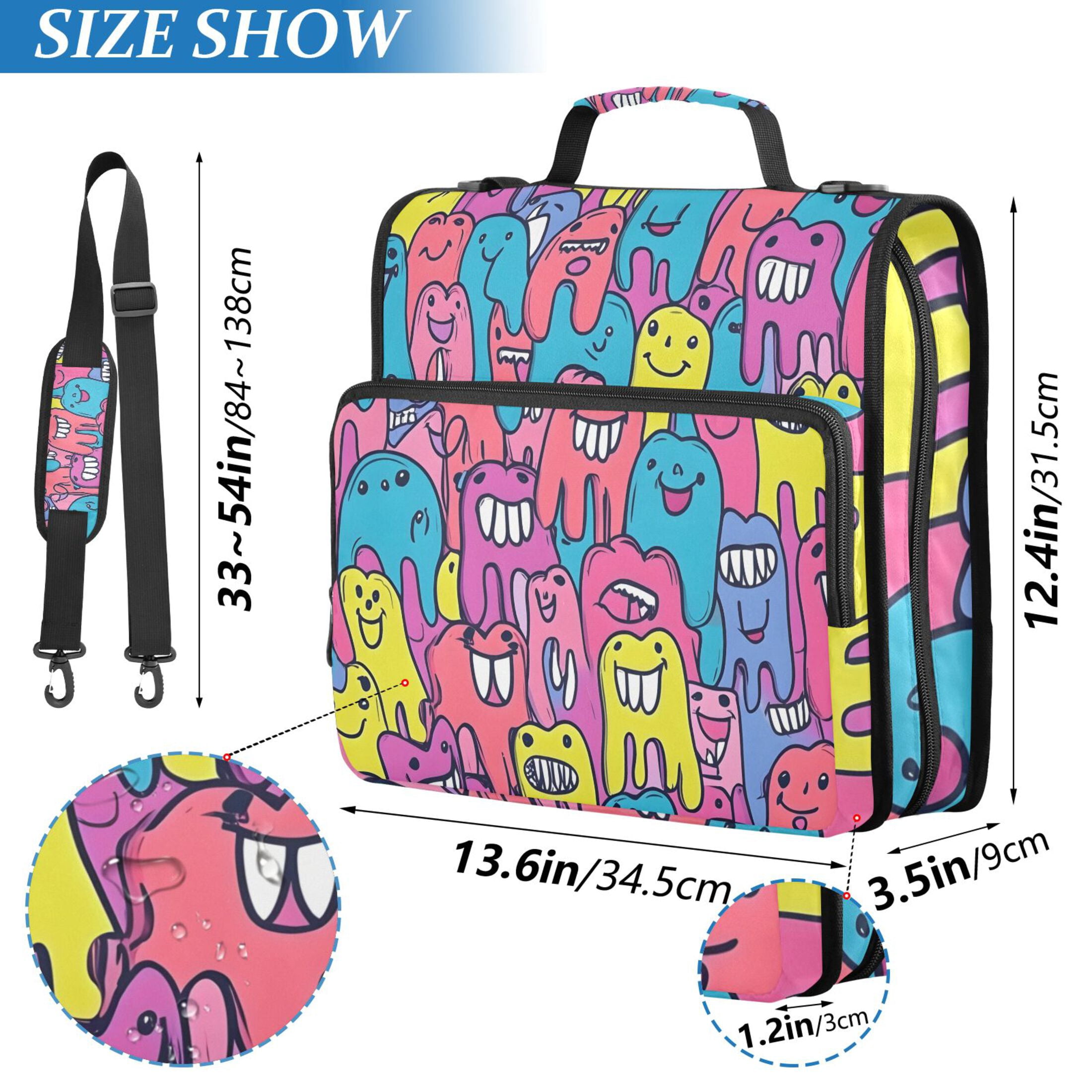3 Ring Zipper Binder with Shoulder Strap Waterproof Trapper Keeper 2 Inch D-Ring 500 Sheets Capacity Cartoon Teeth
