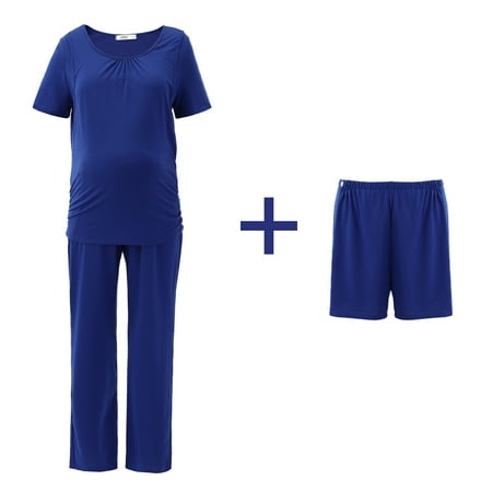 

WBQ Maternity Nursing Pajama Sets Short Sleeve Breastfeeding Sleepwear Set Double Layer Breastfeeding Top with Built-In Bra & Pants/Shorts Pregnancy PJS S-3XL
