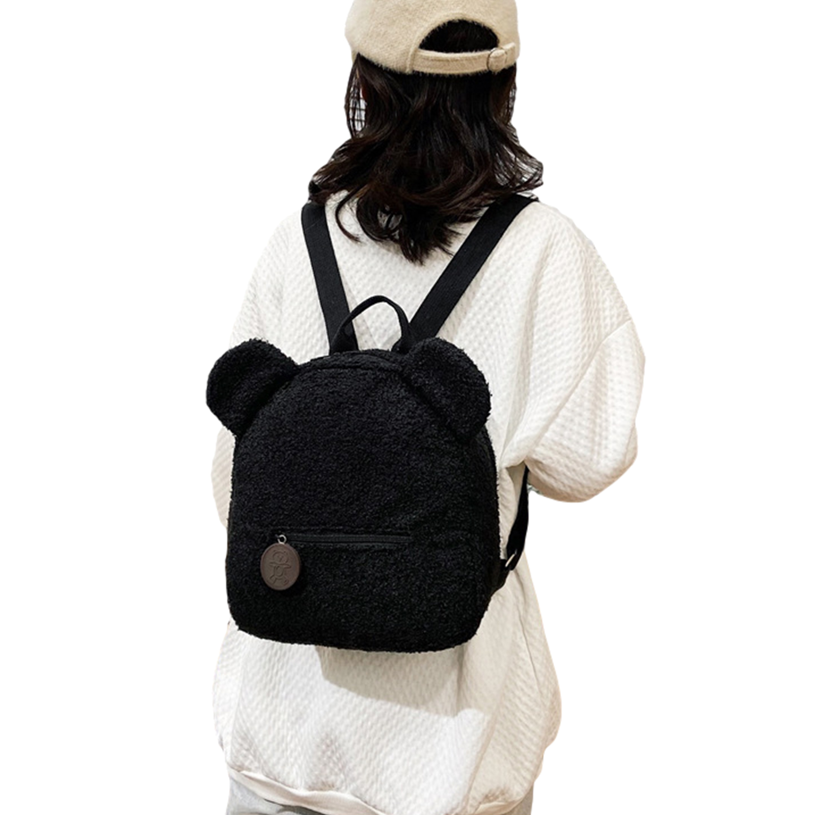 Puloru Women Girls Cute Bear Ear Fleece Solid Color Small Backpack Daypack - image 2 of 5
