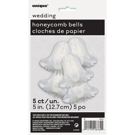 White Mini Tissue Paper Wedding Bells Decorations, 5in, 5ct