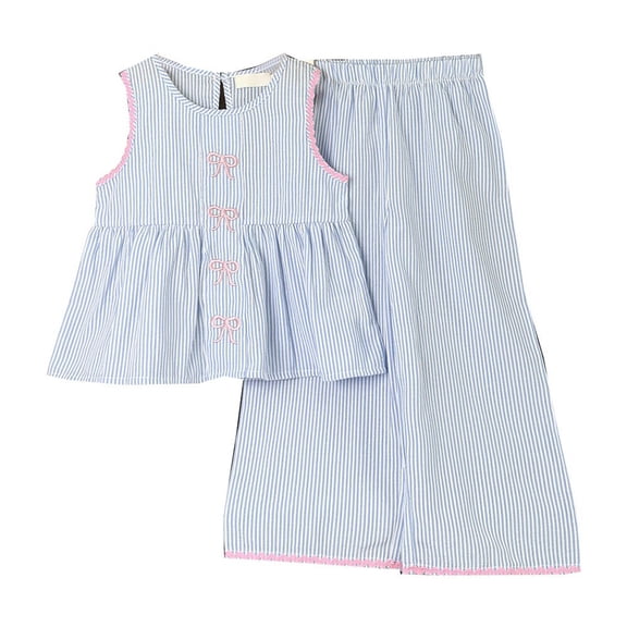 Gibobby Toddler Girl Outfits Set 2PC Toddler Baby Girl Summer Clothes Cotton Ruffled Sleeve Shirt Tops and Long Set Outfits(6-7 Years,Blue)