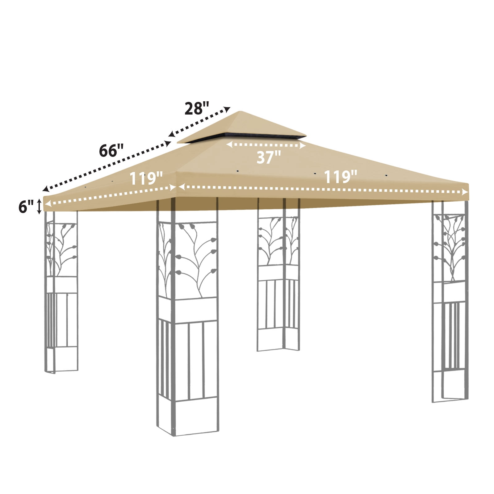 SUNNY 10x10 FT Gazebo Replacement Canopy Top Double Tier Canopy Top Cover (Beige)