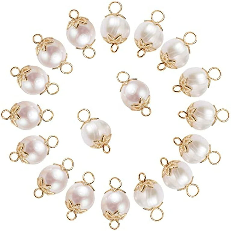 20 Pcs Pearl Links Charm Cultured Pearl Links Pendant Stainless Steel  Golden Filament Connectors Oval White Freshwater Pearl Charms for Bracelet