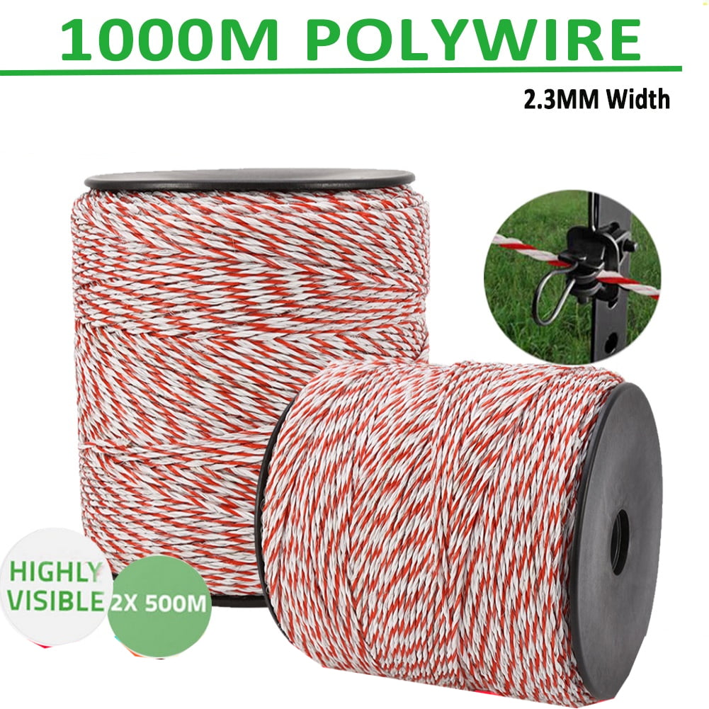 1000m Polywire Roll Electric Fencing Energiser Stainless Poly Wire Insulator 