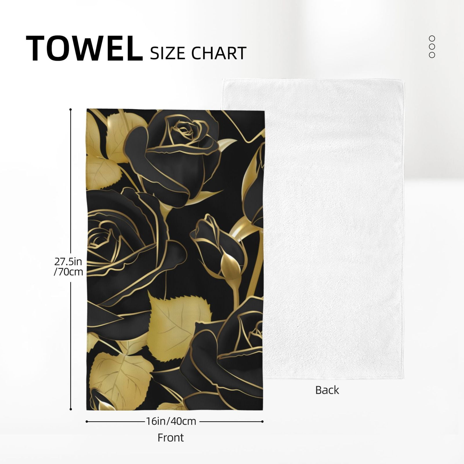 Roses Black And Golden Leaf Glitter 27.5" x 16" Ultra Soft Hand Towel, Face Wash Cloth for Bathroom, Gym, Travel, Pool