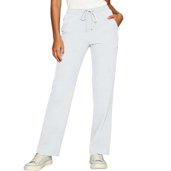 Trikvn Women's Scrub Pants Drawstring Elastic Waistband Medical Cargo Pants with Multi-Pockets Straight Leg Nursing Uniform Bottoms Active Stretch Healthcare Workwear