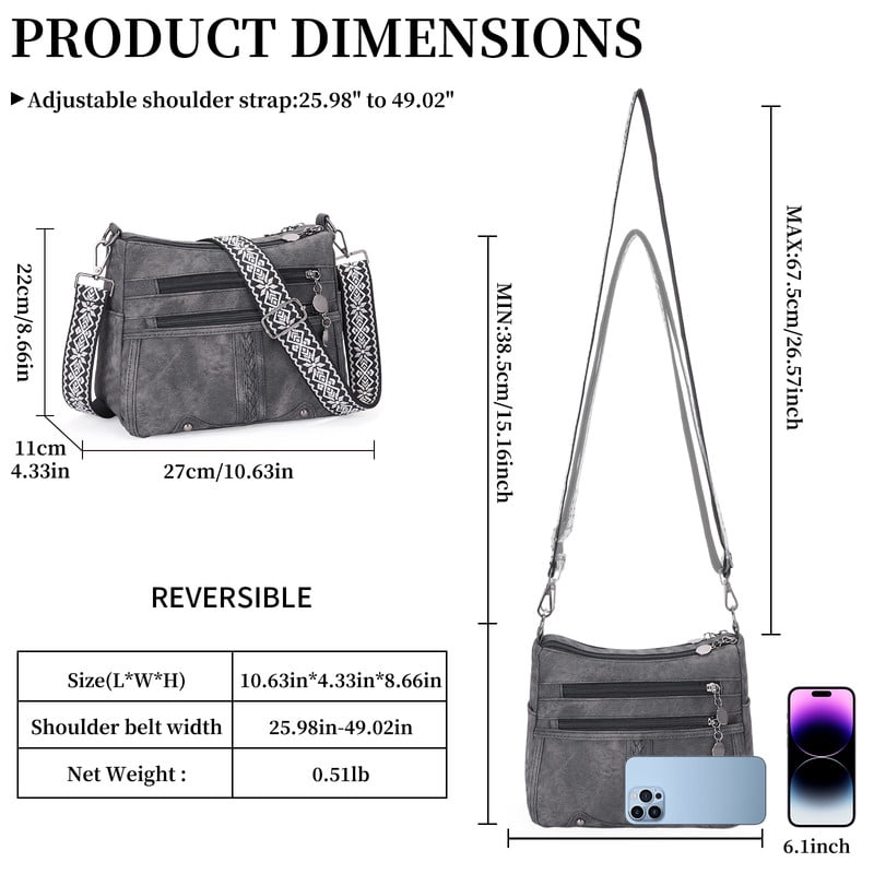 GAEKEAO Crossbody Bags for Women Soft Leather Large Capacity Multi Pocket Shoulder Purse with Adjustable Strap