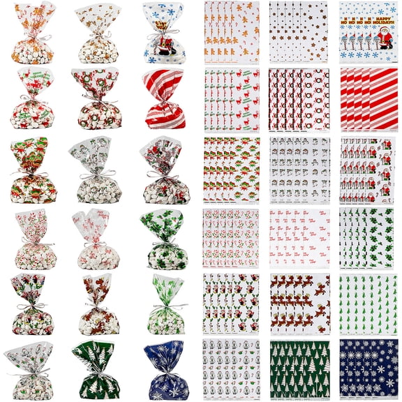 Fun Express - Mega Holiday Cellophane Bags (240pc) for Christmas - Party Supplies - Bags - Cellophane Bags - Christmas - 240 Pieces