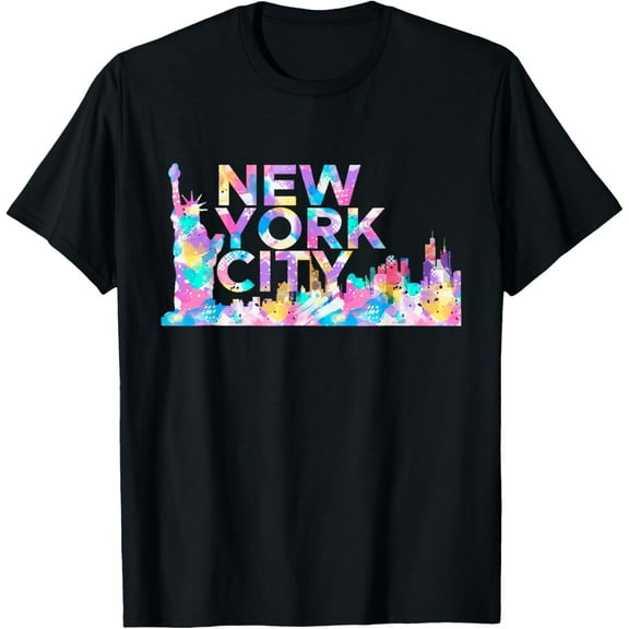 New York City Retro Manhattan NYC Watercolor Skyline NY City T-ShirtMen and women, Black T-shirt, size: Extra large