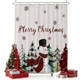 thumbnail image 2 of Beige Christmas Snowman Shower Curtain, Xmas Trees Winter Snowflake Waterproof Fabric Shower Curtains with 12 Hooks, Bathroom Curtain Set for Bathroom Accessories Decor, 54 x 78Inches, 2 of 9