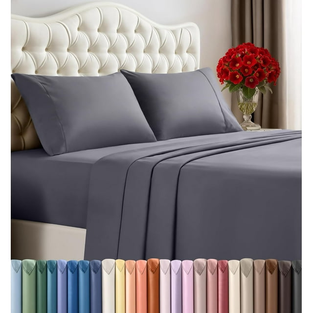 Queen Bed Sheet Set - 4 Piece Bedding - Soft Brushed Microfiber Fabric - Shrinkage & Fade Resistant - Easy Care (Grey)