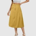 thumbnail image 2 of Fgnfyis Button Front Skirt Spring and Summer Age Reduction Temperament Women's Korean Version Japanese Elastic Waist Mid Length Casual A-Line Skirt Yellow One Size, 2 of 4