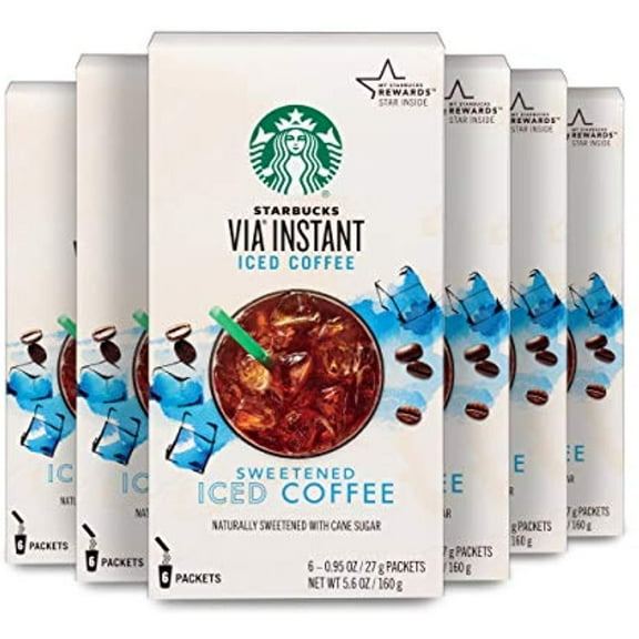 Starbucks Via Instant Coffee Medium Roast Packets  Sweetened Iced Coffee  6 Boxes (36 Packets Total)