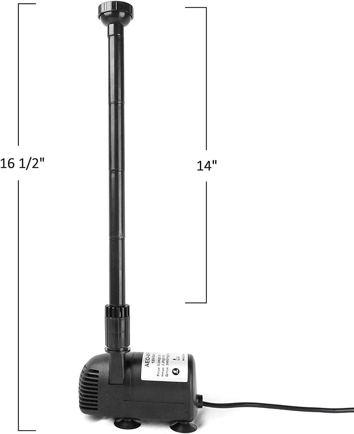 AEO 12V - 24V DC Brushless Submersible Water Pump, 410GPH, for Solar Fountain, Fish Pond, and Aquarium