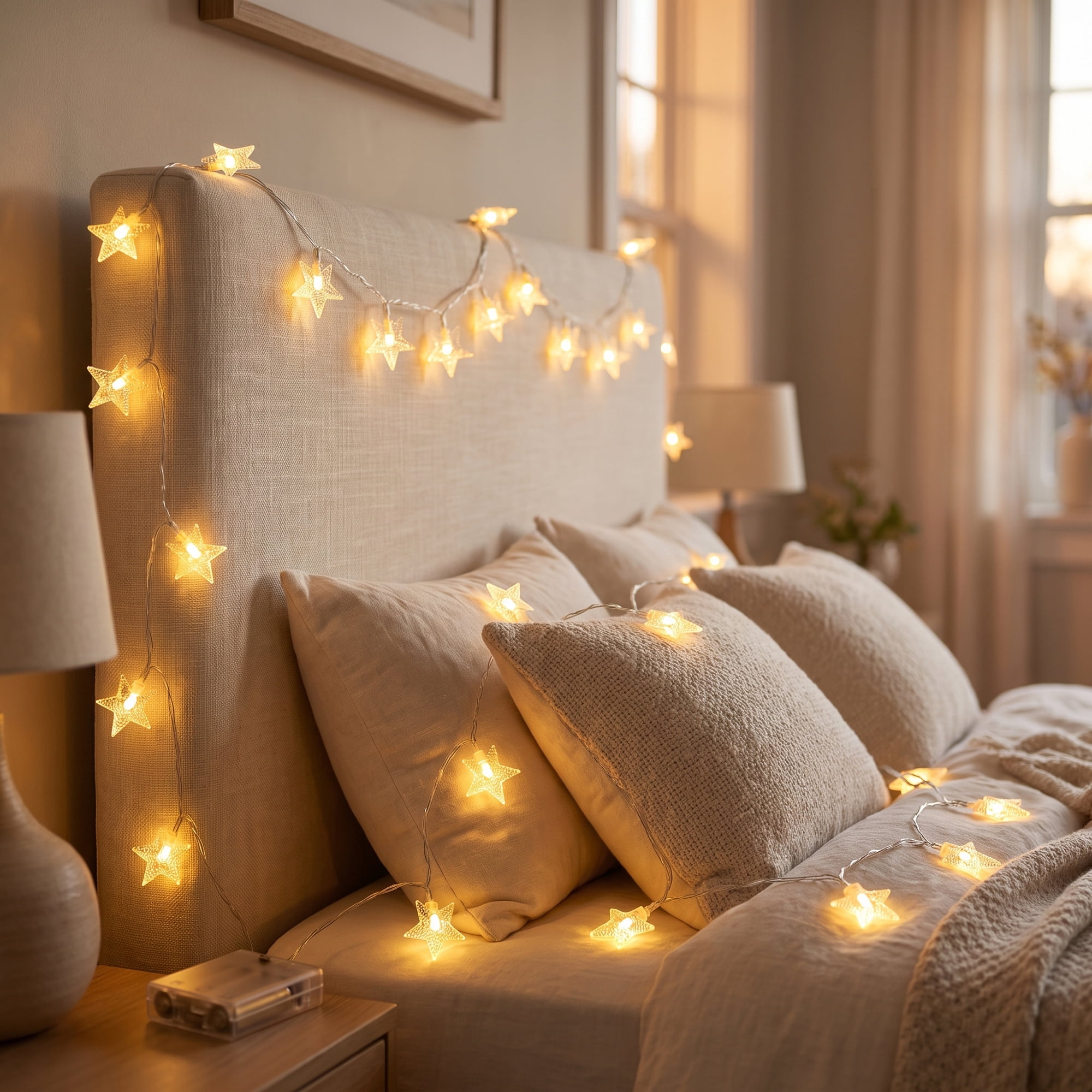 Unique Bargains 3D Star Lights with Flexible Design 9.8 ft Warm White Two Battery Operated