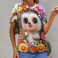 thumbnail image 3 of Cute Hedgehog Floral Garden Women's Short Sleeve T-Shirt Crew Neck Casual Summer Trendy Loose Fit Tops, 3 of 7