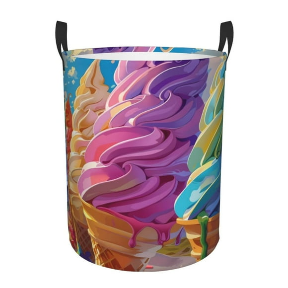 Balery Rainbow Melting Ice Cream Cesta de ropa redonda con asas, impermeable, independiente, para ropa, juguetes, dormitorio y familia-Small