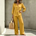 thumbnail image 6 of Wenini Women's 2 Piece Set V Neck Button down Top High Waist Wide Leg Pants Casual Loungewear Vacation Outfit, 6 of 7