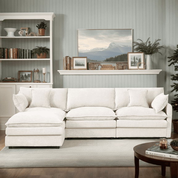 Eyisean 102" Chenille Modular Sectional Sofa with Ottoman, 3-Seater L Shape Cloud Couch with Upholstered & Pillow, Comfy Sleeper Sofa for Living Room, Bedroom, Office, Easy Assembly