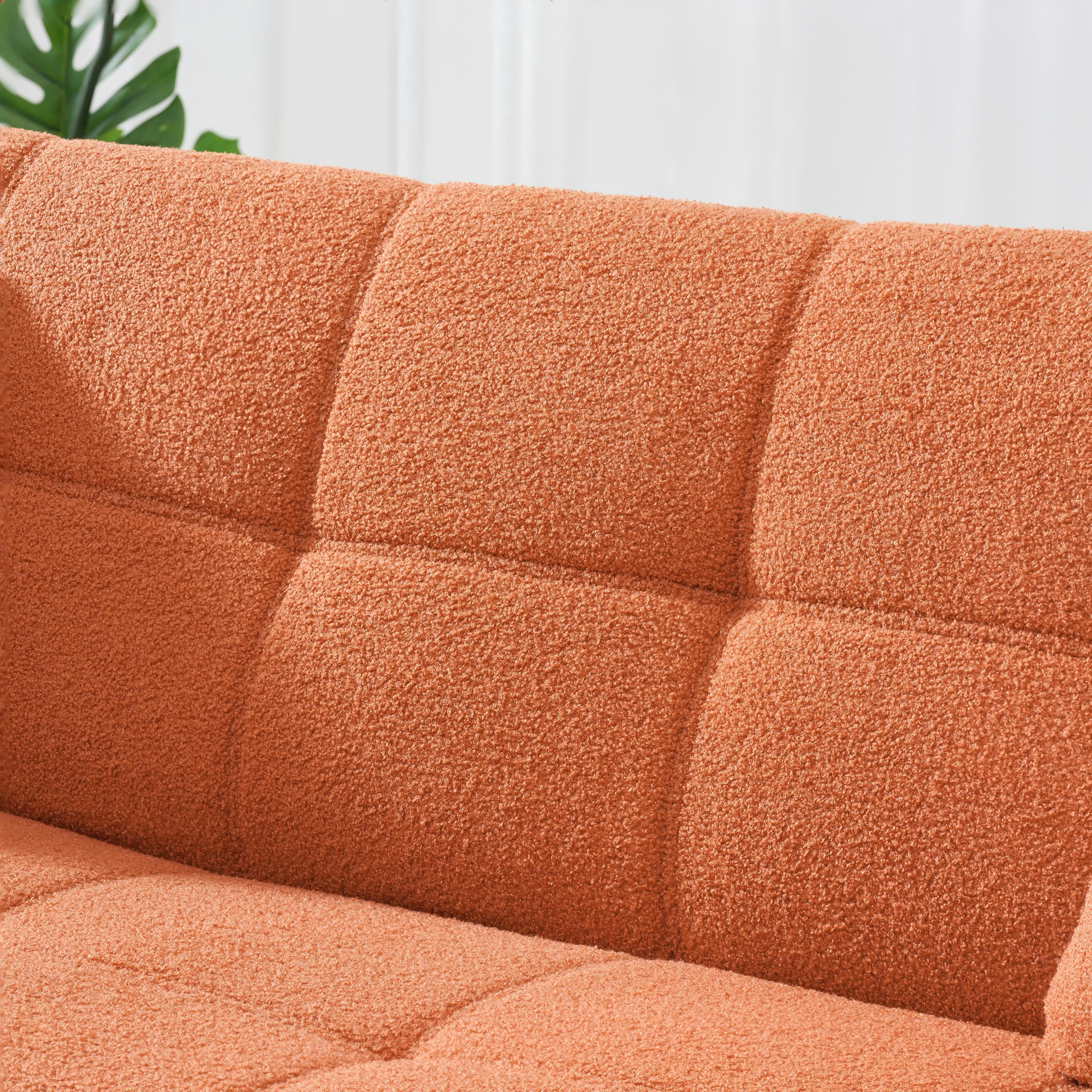 MAYEERTY 70" Orange Teddy Fleece Convertible Futon Sofa Bed, Adjustable Back Wood Frame Couch for Living Room Apartment