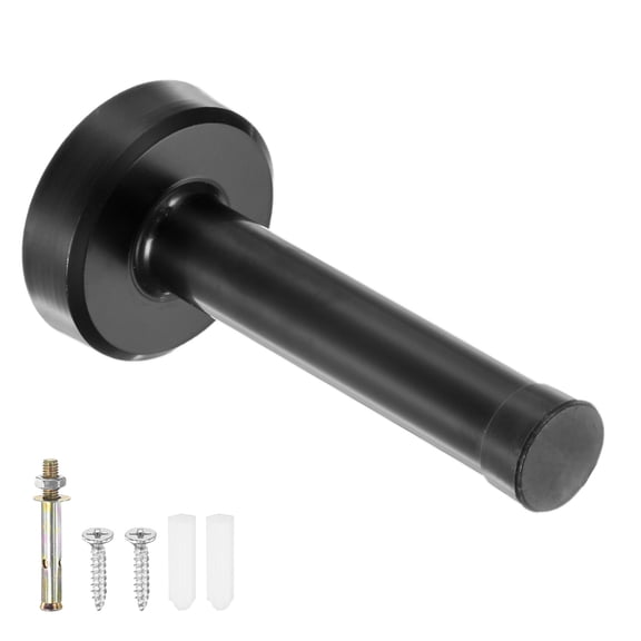 Uxcell Door Stoppers, 4 Inch Stainless Steel Wall Mounted Long Door Stop with Plastic Rubber Bumper [Black]