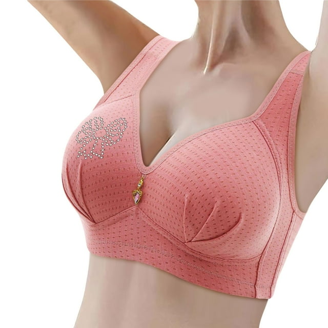 Womens Bras Front Closure Wireless Push Up Bra With Fixed Cup Queen Size Zero-Irritation Sport Bra Pink 42