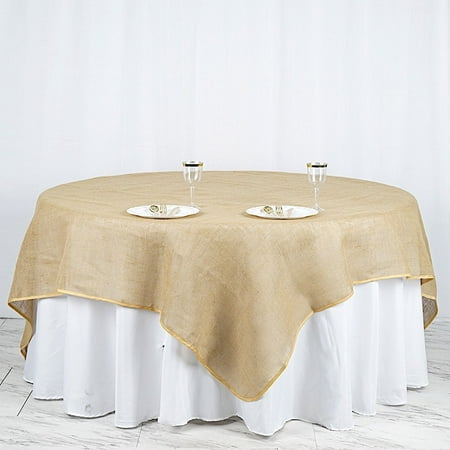 Balsacircle 90x90 Natural Brown Burlap Square Table Overlay