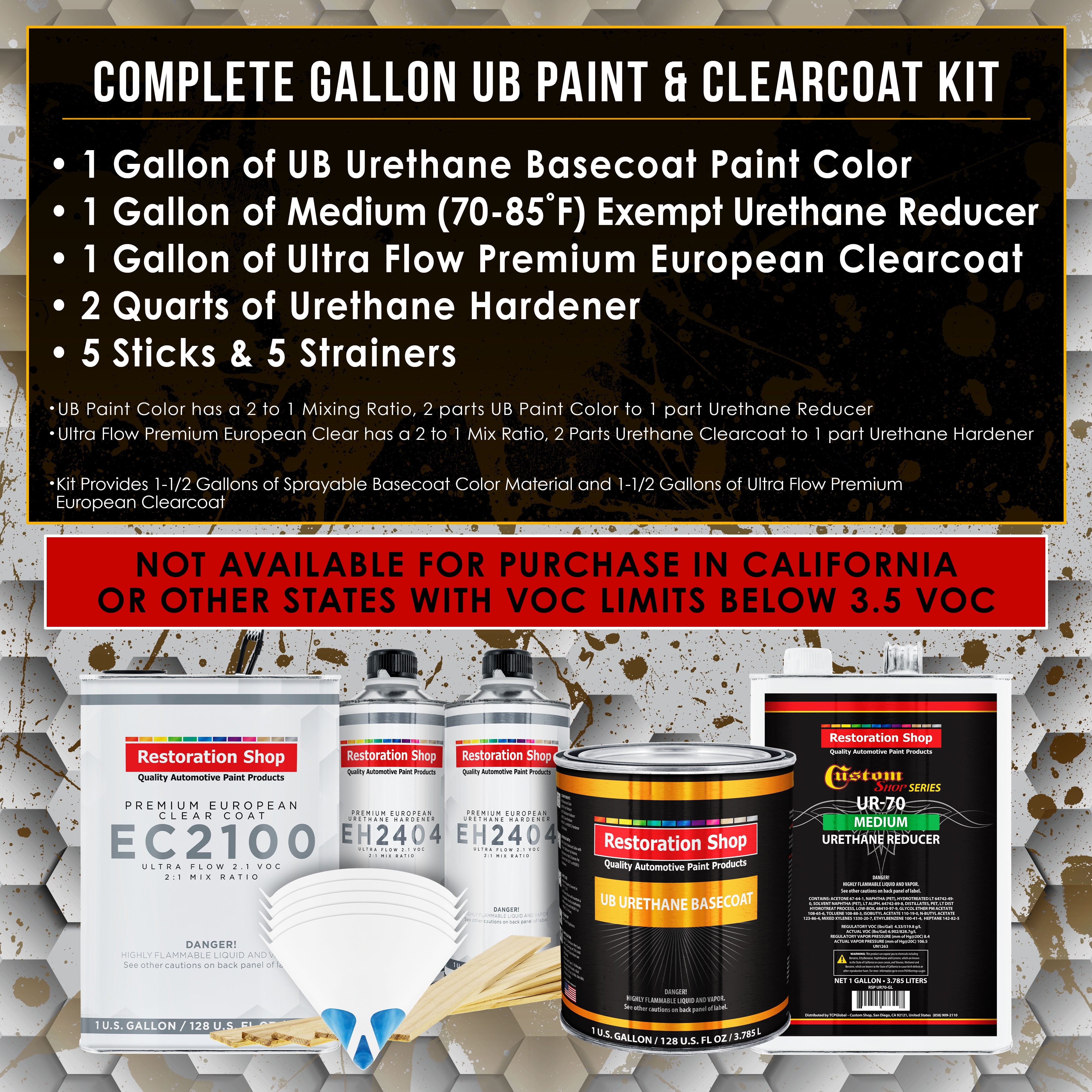 Restoration Shop - Jet Black (Gloss) Acrylic Lacquer Auto Paint - Gallon Paint Color Only - Professional Gloss