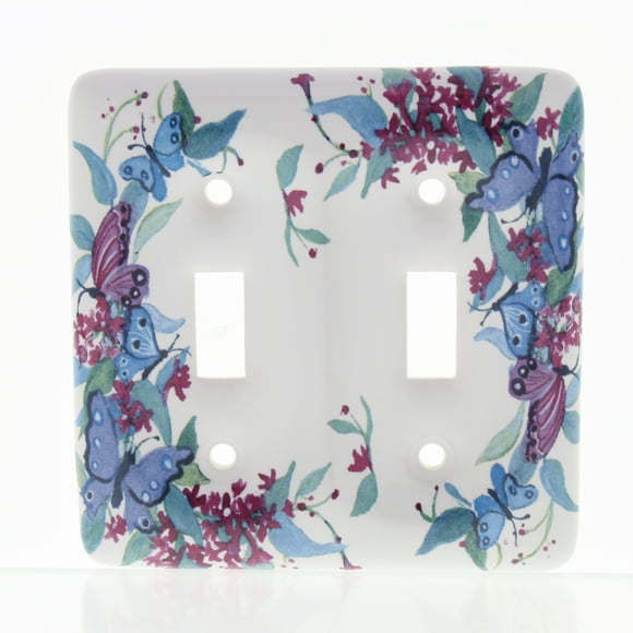 Leviton Butterfly Pattern 2-Gang Porcelain Switch Cover Toggle Wallplate 89509-FLY