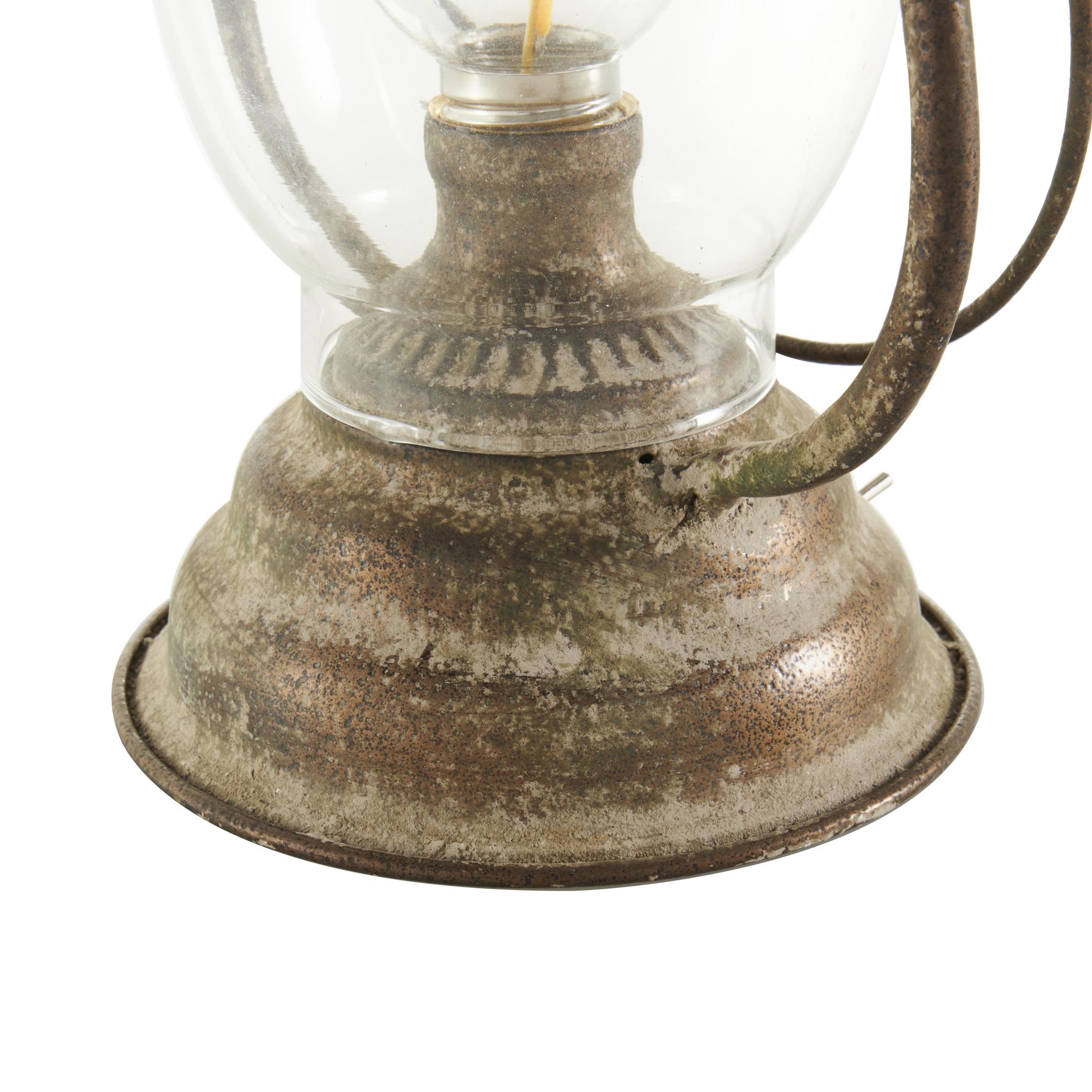 DecMode 17" Distressed Antique Style Lantern Bronze Accent Lamp with Clear Glass Shade