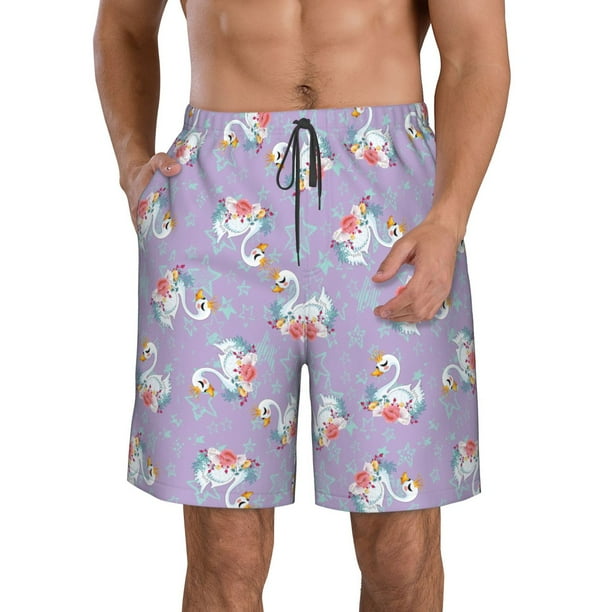 Fotbe Swan With Stars Trajes de Baño Estampados para Hombre, Shorts de Verano de Secado Rápido, Ropa de Playa, Bañadores-Large